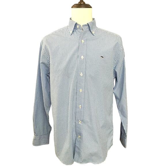 Vineyard Vines Classic Fit Whale Shirt Men's SIZE M Blue Gingham Preppy Classic - Picture 1 of 11
